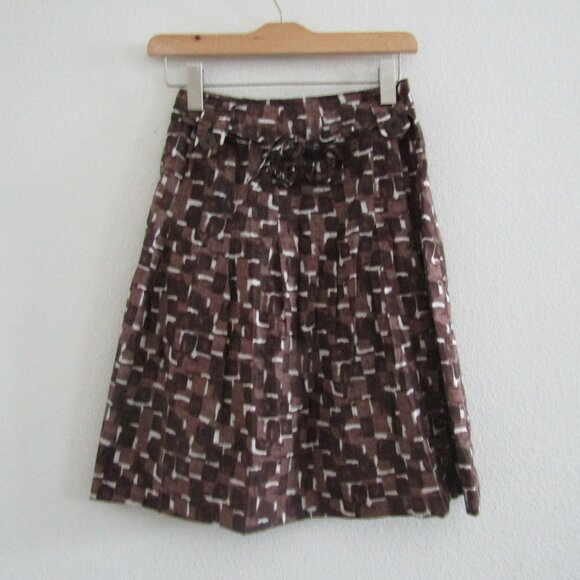 Gerald Darel Printed Skirt 36 Brown Pleated Academia Preppy Feminine Romantic - Picture 1 of 10